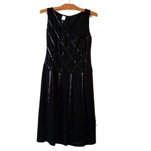 Vtg Due Per Due 100% Silk Droped Waist Dress Sleeveless Pleated Black